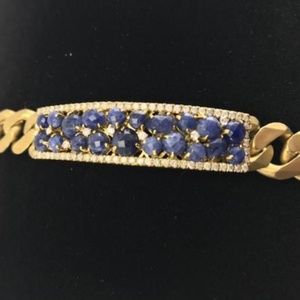 Blue Sodalite Diamond and Gold Color Bracelet